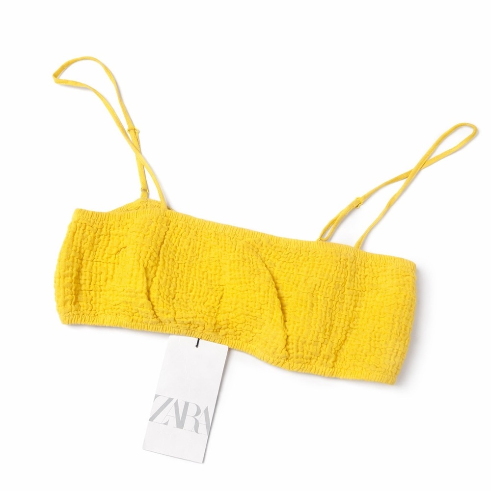 Zara Yellow Bandeau Top Textured Adjustable Strap Size L NWT Summer Festival